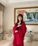 恒源祥（HYX）秋冬女士收腰顯瘦羊毛流蘇披肩圍巾兩用旗袍外搭斗篷保暖斗篷 酒紅【85-170】 曬單實拍圖
