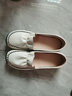 親情夫人春秋新款豆豆鞋牛皮媽媽鞋牛筋軟底女舒適中年單鞋平底懶人鞋皮鞋 米色 38 曬單實(shí)拍圖