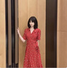 越倫連衣裙長裙女2024夏季新款法式度假復(fù)古碎花小個(gè)子收腰大碼A字裙 復(fù)古紅 L 115-135斤 曬單實(shí)拍圖