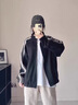 樂雅秀美式皮衣棒球服外套女2025春秋新款高街oversize拼接開衫衛(wèi)衣 黑色 S 曬單實拍圖