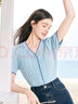 百圖betu女裝夏季新款撞色V領(lǐng)短款針織衫修身輕薄開衫女2404T03 藍(lán)色 S 曬單實(shí)拍圖