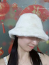 瑜品佳毛絨漁夫帽子女秋冬新款大頭圍韓版百搭防寒護耳帽盆帽顯臉小毛絨 奶白色-均碼 曬單實(shí)拍圖