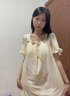 另約帶胸墊睡裙女士夏季公主風(fēng)甜美短袖睡衣2024新款冰絲綢花邊家居服 FS6891 郁金香 M 曬單實(shí)拍圖