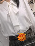 哈魯?shù)习咨L袖襯衫女法式蝴蝶結(jié)春秋雪紡?fù)ㄇ谠O(shè)計感燈籠袖飄帶職業(yè)上衣 白色 M （建議90-110斤） 曬單實拍圖