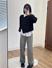 ELLE黑色格雷系寬松顯瘦套頭衛衣女2024秋裝新款高級感條紋上衣 黑色 L 曬單實(shí)拍圖