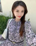 顏域優(yōu)雅印花法式連衣裙女秋2024新款復古通勤中長(cháng)款長(cháng)袖系帶裙子 紫花 XXL/44 曬單實(shí)拍圖