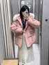 歐迪惠（Oudihui）2025冬季棉服女裝新款韓版大毛領(lǐng)棉衣女加厚學(xué)生外套羽棉襖絨服女 粉紅色 S 曬單實拍圖