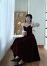 閃動(dòng)少女（SHANDONGSHAONV）敬酒服新娘小個(gè)子酒紅色平時(shí)可穿紗袖2024新款訂婚回門(mén)晚禮服裙女 酒紅色 中長(cháng)款 XS 曬單實(shí)拍圖