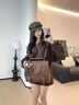 蒙娜麗莎MONALISA/蒙娜麗莎2025新款真皮復古郵差包單肩斜挎手提女包 棕色-32-23-12CM 中包 曬單實拍圖
