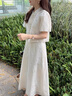 韓璐嬌（hanlujiao）新中式連衣裙女裝2025夏季新款國(guó)風(fēng)套裝小個(gè)子氣質(zhì)顯瘦旗袍長(zhǎng)裙子 8105#杏色 L （建議106-118斤） 曬單實(shí)拍圖