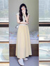 唐菓蜜新品連衣裙女2025夏季女裝韓版時(shí)尚百搭氣質(zhì)減齡甜美風(fēng)套裝裙子 杏色上衣+黃色裙子 M 曬單實(shí)拍圖