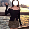 UR2024秋季新款女設(shè)計(jì)感翻領(lǐng)一字肩露肩修身針織衫UWJ940033 曬單實(shí)拍圖
