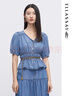 ELLASSAY歌力思夏季新款造型抽褶V領(lǐng)牛仔襯衫女EWW342N03200 深牛仔藍(lán) S 曬單實(shí)拍圖
