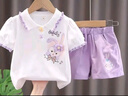 迪士尼（Disney）寶寶夏季套裝新款洋氣女童短袖短褲套1-3歲嬰兒夏天衣服4 夏季 兔兔套裝紫色 90 曬單實(shí)拍圖