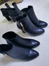 富貴鳥(niǎo)短靴女粗跟媽媽靴秋冬季高跟鞋時(shí)裝靴顯瘦牛皮馬丁靴時(shí)尚加絨女靴 黑色FN0224/0330-1絨里 38 曬單實(shí)拍圖