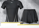 李寧（LI-NING）泳褲男士雙層防尷尬泳衣套裝舒適高彈水陸兩用兩件套02-81黑色3XL 曬單實(shí)拍圖