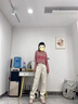 FSHE米白闊腿牛仔褲女秋冬季高腰窄版加絨撞色小個子直筒垂感拖地長褲 米白色-九分-單褲 (身高150-157) L (建議體重111-120斤) 曬單實拍圖