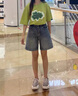 Jret復(fù)古牛仔短褲女寬松夏季高腰五分褲顯瘦百搭bf直筒中褲 復(fù)古藍(lán) M 曬單實(shí)拍圖