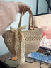 星昔韓國ins手工編織手提小包包女2025新款田園風(fēng)編織包菜籃子手提包 米白色【蕾絲帶】 曬單實(shí)拍圖