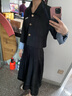 丹珠娜（DanZhuNa）早秋西裝連衣裙2024年秋季新款女裝職業(yè)小香學(xué)院風(fēng)長(zhǎng)裙子女兩件裝 黑色上衣+裙子 M 曬單實(shí)拍圖