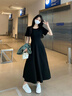 GARNUO赫本風(fēng)黑色連衣裙女夏季2025新款法式高級感裙子收腰顯瘦禮服長裙 黑色【短袖長款】 M 【101-110斤】 曬單實(shí)拍圖