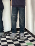 ABLE JEANS【直筒滑板褲】男士褲子重工水洗破洞牛仔褲子男 水洗深靛藍(lán) （29/30） 29 曬單實(shí)拍圖