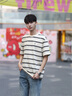 卡賓（CABBEEN）【創(chuàng  )意條紋】男裝高周波logoT恤25春夏新款時(shí)尚潮流短袖舒適 米白色12 XL /180/52 曬單實(shí)拍圖