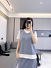 clotho Rennie品牌女裝連衣裙女2025年夏季新款假兩件顯瘦遮肚收腰氣質(zhì)時尚套裝 灰拼白 XL 曬單實拍圖