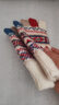 開(kāi)妮特羊毛半指手套冬季女保暖露指半截加絨防寒騎行女士漏指防凍線(xiàn)手套 拼色-白紅 均碼 曬單實(shí)拍圖