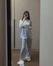 淺雖紅（QIANSUIHONG）2025夏新款新中式睡衣套裝冰絲長(cháng)袖長(cháng)褲國潮兩件套開(kāi)衫漢服YMJ FS-8615藍色竹林盤(pán)扣 XL 115-130斤 曬單實(shí)拍圖