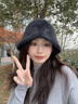 槿城兔毛漁夫帽女秋冬季大頭圍毛絨水桶帽顯臉小白色盆帽子女款 MA323 黑色 M（56-58cm） 曬單實(shí)拍圖