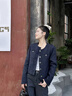 DGOV2025秋季新款小香風(fēng)外套女短款單排扣復古休閑寬松長(cháng)袖上衣女 藏藍zt S 【95-105斤】 曬單實(shí)拍圖