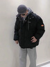啄木鳥羽絨棉服棉襖子男冬季港風(fēng)青少年學(xué)生情侶裝面包服保暖棉衣外套 99假兩件連帽款黑色 XL 【130-145斤】 曬單實(shí)拍圖