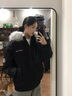 冊裁（CECAI）美式潮牌字母刺繡毛領(lǐng)連帽棉服男外套2024冬季派克服棉衣 黑色 M 曬單實(shí)拍圖