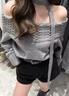 燦圖韓系潮流一字肩針織衫毛衣服女春秋季慵懶氣質(zhì)高級(jí)小個(gè)子上衣打底 灰色 常規(guī) 均碼 曬單實(shí)拍圖