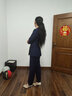 AD春季新款藏青色職業(yè)套裝女雙排扣西服工裝時尚英倫風(fēng)面試服裝正裝 西裝+褲子 M 曬單實(shí)拍圖