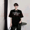 KMKA發(fā)型師潮裝衣服夏季小眾高級感痞帥短袖t恤男字母印花柳釘裝飾半 黑色 3XL 曬單實拍圖