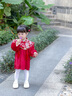 傳樂(lè )星（CHUANLEXING）新年周歲宴秋冬加絨百天禮服女寶寶拜年服紅色嬰兒衣服抓周套裝 國風(fēng)裙子-酒紅色（單件加絨裙） 90碼(10-12個(gè)月) 曬單實(shí)拍圖