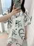 野獸派家居（tbh）男款天絲棉長(cháng)短款家居服套裝黑豹與百合夏季可外穿情侶睡衣女 黑豹與百合天絲棉短款家居服套裝 S 曬單實(shí)拍圖