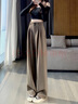 妹丫高級感西裝褲女春秋2026新款百搭高腰顯瘦寬松休閑直筒拖地闊腿褲 灰色 M 建議95-105斤 曬單實(shí)拍圖