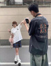 MCOMKER潮牌短袖t袖套裝男女情侶款夏季純棉重磅上衣冰絲休閑褲兩件套裝 白色短袖+抹茶色長褲（NE205） XL（建議150-170斤） 曬單實拍圖