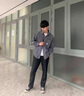 威登羊春秋季襯衫男士長(cháng)袖T恤休閑夾克套裝韓版潮流燈芯絨襯衣男裝一套 深灰外套+白長(cháng)T+黑牛仔褲【三件 XL 曬單實(shí)拍圖
