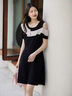 clotho Rennie品牌女裝連衣裙女夏新款2025年韓版氣質(zhì)優(yōu)雅遮肚子顯瘦露肩A字裙 黑色 M 曬單實(shí)拍圖