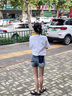 紅蜻蜓牛仔短褲女夏季薄款a字高腰寬松顯瘦撞色設(shè)計感辣妹熱褲子 復(fù)古藍(lán)短褲 L 曬單實(shí)拍圖