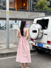 范思藍恩夏日背心T恤裙女撞色拼接圓領(lǐng)2024新款內(nèi)搭氛圍感假日連衣裙子 粉白色 S 曬單實拍圖