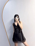 莫代爾睡衣女款2025新款春款冰絲睡裙薄款帶胸墊蕾絲性感連衣裙套頭裙子 黑色(單件吊裙) XL (120斤-140斤) 曬單實(shí)拍圖