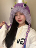 咖德諾小怪獸帽子女秋冬季雷鋒帽針織毛絨帽顯臉小加厚保暖護(hù)耳毛線帽 天藍(lán)色 曬單實(shí)拍圖