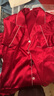 浪莎（LangSha）兩套價(jià)結婚睡衣新婚情侶套裝夏季冰綢絲短袖長(cháng)褲真絲紅色可愛(ài)男女 短長(cháng)褲酒紅 M 女+男L碼 曬單實(shí)拍圖