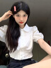 EPET法式小眾甜美白色泡泡袖短袖女夏季高級感娃娃領(lǐng)收腰學(xué)生短款T恤 白色Polo_-優(yōu)質(zhì)面料 L 曬單實(shí)拍圖