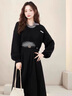 唐菓蜜新款連衣裙女2025春秋女裝韓系復(fù)古法式藝術(shù)生學(xué)院風(fēng)顯瘦套裝裙子 黑灰上衣+黑色裙子 M 曬單實(shí)拍圖